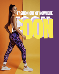 Trendy Women's Animal Print Leggings showcasing a stylish model posing confidently in leopard print leggings against a vibrant orange and purple background.